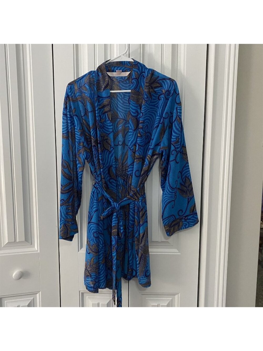 Victoria's Secret Robe Short Belted Blue One Size Botanical Floral Summer